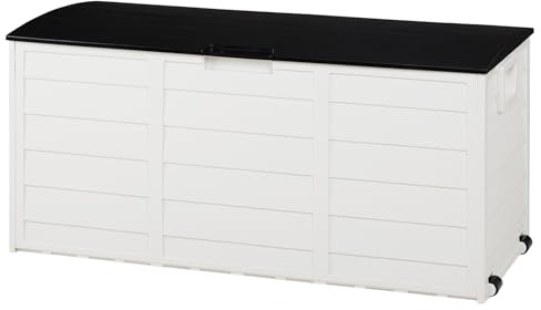 Vasitelan 75 Gallon Outdoor Storage Box, Lockable Plastic Storage Containers with Lid, Patio Deck Box Furniture for Garden, Pool, Balcony, Yard (White&Black)