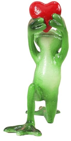 Genérico Statuetta romantica di rana, decorazione romantica della statua verde dell'amore, scultura animale in resina sintetica, statua da tavolo per decorazione