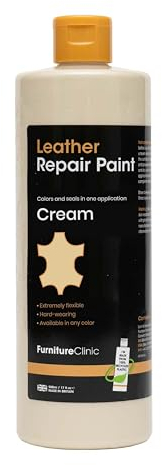 Furniture Clinic Leather Repair Paint & Dye | Self Seal Colourant for Quick and Easy Leather Repair | Suitable for Sofas, Car Seat, Shoes, Handbag, and More - Cream 50ml