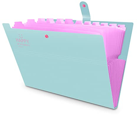 HAISSKY Cartella Portadocumenti Espandibile, Cartelle da File Fisarmonica Office Documenti con Bottone Scatto, Cartella Portariviste con 12 Tasche Ufficio della società Casa