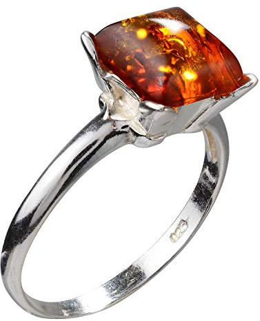 Sterling Silver and Baltic Honey Amber Square Ring Nelda (10)