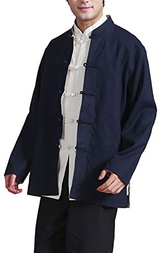 Herren Reversibel Beide Seiten Mantel Jacke Tang-Anzug Chinesisch Traditionell Lange Ärmel Kampfkunst Kung FU Hemd Leinen Damen
