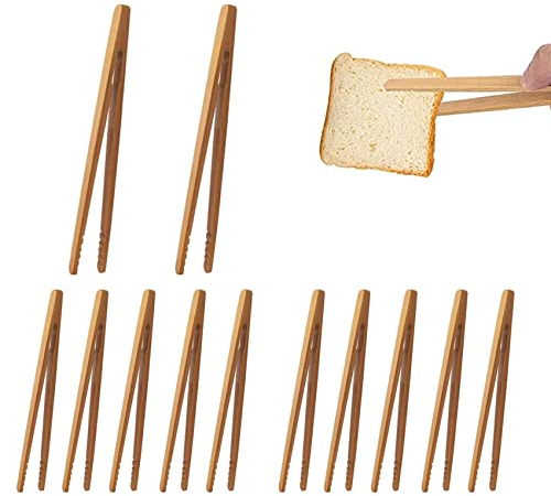 FENGHUANG 10 Stücke Kleine Holzzange, Bambus Küchenzange, Holzpackzange, Lebensmittel Teezange, Toastzange, 18 cm Umweltfreundlich und Ungiftig, zum Kochen von Brot, Früchtetee und Gurken