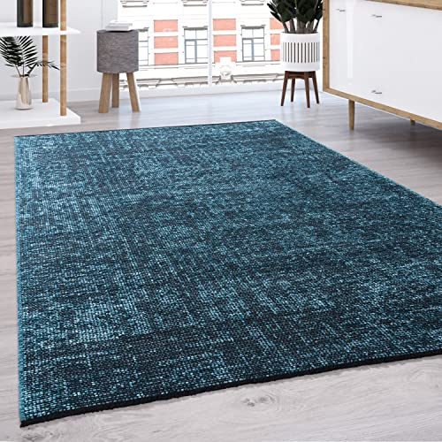 Paco Home Teppich Wohnzimmer Schlafzimmer Flachgewebe Modern Sisal Muster Pastell Einfarbig Fransen, Grösse:60x100 cm, Farbe:Türkis