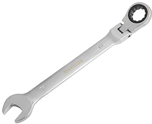 DAKCOS Kombi-Ratschenschlüssel 16mm - Metrischer Ratschenringmaulschlüssel mit Gelenk aus CR-V mit mattierter Chromoberfläche