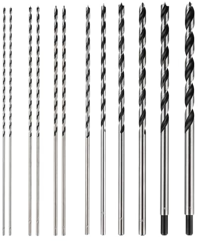 Extra Long 12 Brad Point Wood Drill Bit Set 12PCS (1/8-1/2) Carbon Steel Long Drill Bits for Wood, Hardwood, Plywood, Plastic