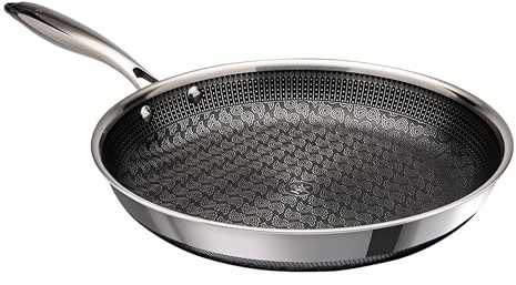 Hell's Kitchen Hybrid 11 Frying Pan, Tri-Clad Stainless Steel and Nonstick Ceramic PFAS Free, no PFOA, no PTFE, no Teflon, Non Toxic Cookware, Metal Utensil Safe, All Cooktops, Oven Safe