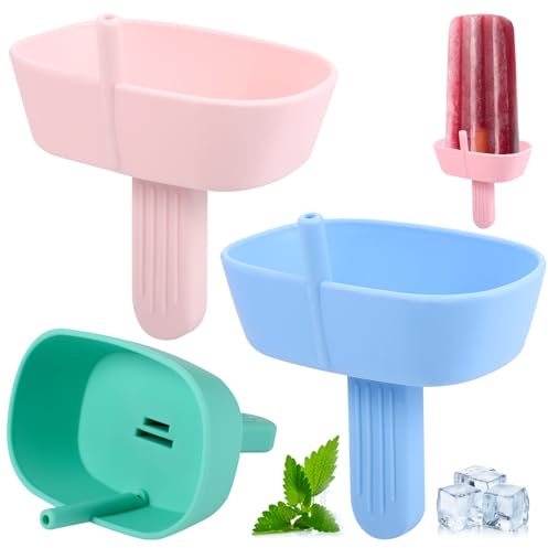 Hejo 4 Stück Tropffrei Eis am Stiel-Halter für Kinder, Silikon Eishalterung für Kinder, Wiederverwendbarer Eis Halter mit Strohhalm, Eis Tropfschutz für Jungen&Mädchen (Rose, Hellrosa, Grün, Blau)