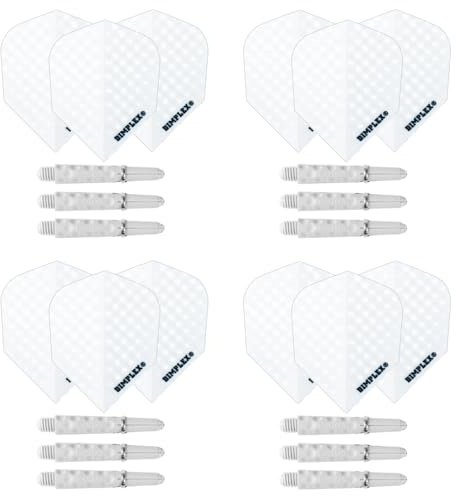 Harrows Darts 4 x Sets Dimplex Dart-Schäfte und Dimplex-Dart-Flights – 12 Dart-Schäfte, insgesamt 12 Dart-Flights – mittel & kurz, schwarz & weiß (weiß, kurz)