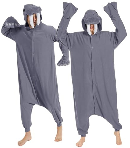 Laahoem Animal Morse pyjama hommes femmes tout compris adulte combinaison à capuche hommes femmes costume cosplay Vêtements de nuit Gray L