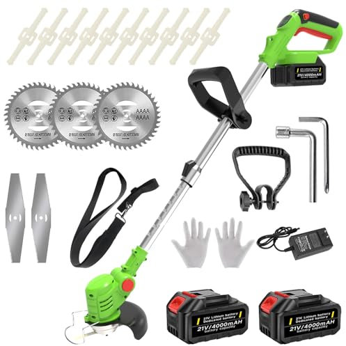 Tooltesoo Decespugliatore a Batteria con 2 Batterie da 21 V 4,0 Ah e 3 Tipi lame, Tagliaerba a Batteria Elettrico 3 in 1, Telescopico Decespugliatore da Giardino per la Rifinitura del Cortile