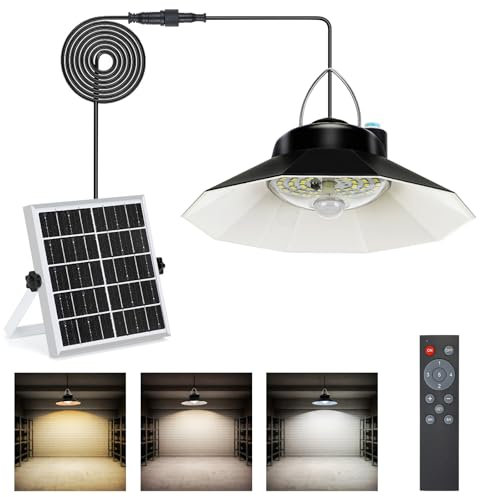Lampop Solar Shed Lights Indoor with Switch 98 Led Motion Sensor Solar Pendant Light 2700k/4000k/6500k, with Remote 5 Lighting Modes & Timer, Indoor Outdoor Pendant Lamp for Gazebo Garage, Home Gadern