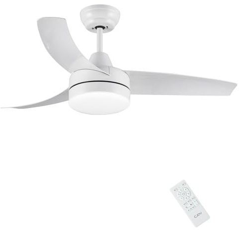 CJOY Ventilatore da Soffitto con Luce e Telecomando, 107cm Lampadario Ventilatore da Soffitto Bianco, 42 3 Pale Ventilatore con Plafoniera 3 Temperature di Colore Dimmerabili
