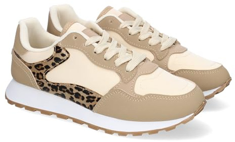 90220 Zapatillas Deportivas Casual de Mujer, Diseno Moderno, Ideales para el Dia a Dia, Comodas, Combinar con Cualquier Estilo con Cierre de Cordoneras. Kaki Talla 36