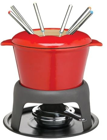 KANLVU Tradizionale Set per Fonduta Svizzero Set per Fonduta di Formaggio Pentola per Fonduta Cioccolato per Carne, Cioccolato Formaggio Campeggio(Red)