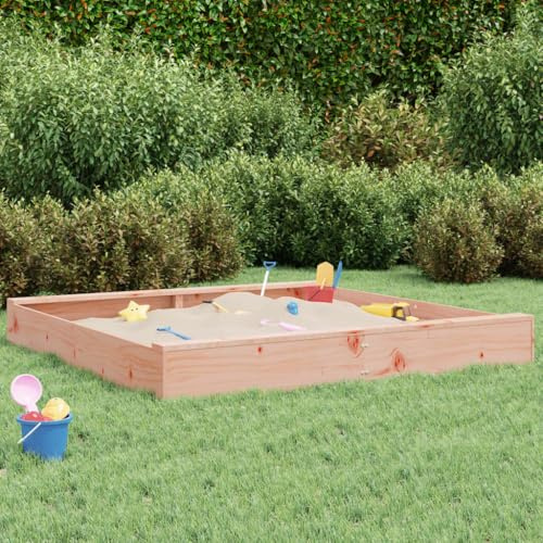 Brokky 825042 Sandbox with Seats Square Solid Wood Douglas Wooden Outdoor Sandbox for kids Ages 3-8, Fir Wood Sand Pit for Backyard Garden