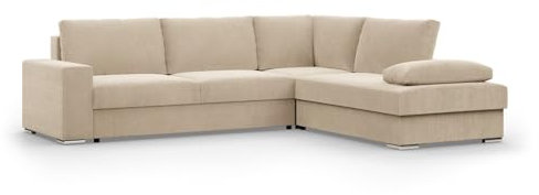 Mebligo - Ecksofa mit Schaffunktion und Betkasten 287 cm Breit VELANO, Eckcouch, L Shaped Sofa, Big Sofa, Komfort und Still, Wohnlandschaft L-Form, L Couch mit Schlaffunktion - Cord Couch Beige