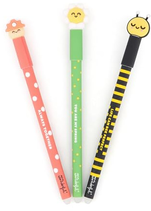 Mr. Wonderful - Set de 3 Bolis borrables Bo-Bo Daisy, Seta, Abeja - Boli con tinta azul