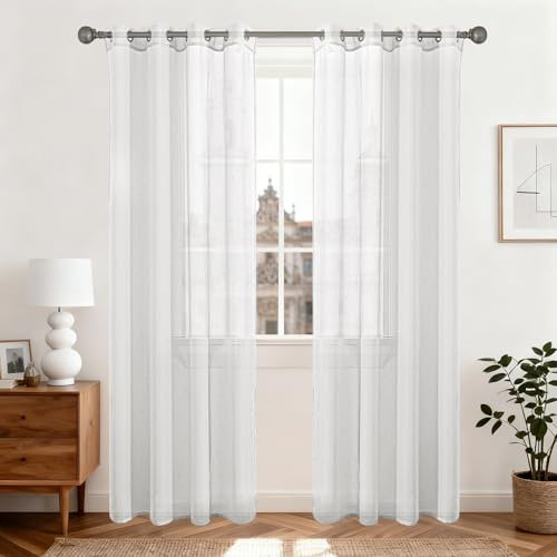 Ystyle Cortinas Translucidas 2 Piezas, 140x245 CM, Blanco