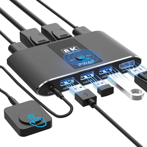 8K@60Hz Commutateur KVM Switch HDMI 2 Port, Switch 2PC 1 Monitor 2 USB pour 2 Ordinateurs Partageant Clavier, Souris et Un Moniteur HD, avec 2 Câbles USB