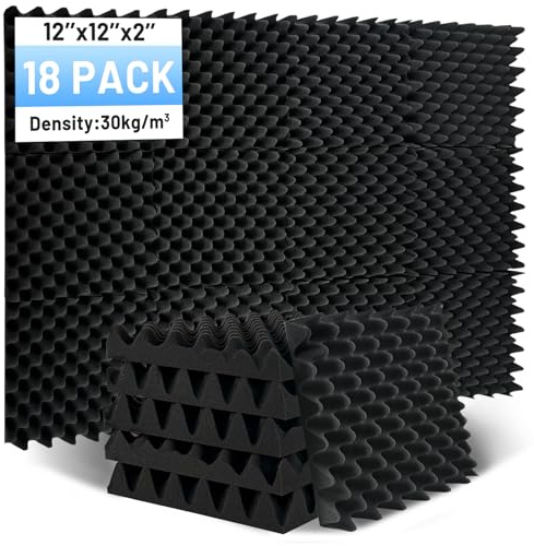 Focusound 18 Pack Acoustic Foam Panels, 2X12X12 Egg Crate Sound Proof Foam Panels for Walls, High Density Noise Cancelling Soundproofing Wall Panels