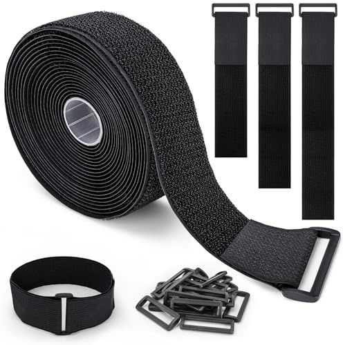 6M x 5CM Fascette Fermacavo con 25 Fibbie, Fascette Fermacavi Riutilizzabili, Cable Management Fascette, Nastro Adesivo a Strappo, Nero Cinghie per Organizzare Cavi, Tubi Flessibili