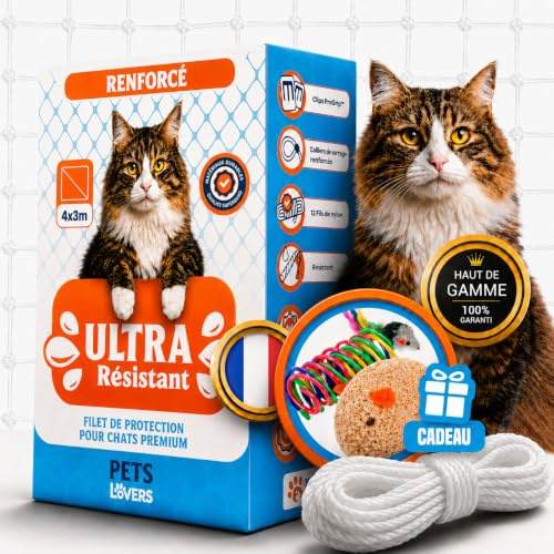Red para Gatos Terraza 4x3m Transparente, Kit Montaje Completo Sin Taladro