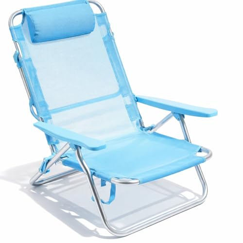 Arreditaly Spiaggina Relax Pieghevole Da Mare Con Telaio In Alluminio Seduta In Textilene Traspirante Poggiatesta Integrato E Braccioli Ergonomici Per Campeggio Outdoor 53 x 62 x 77 Cm Azzurro