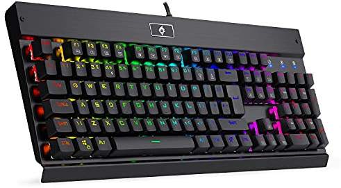 EagleTec KG010 Pro Mechanical Keyboard RGB LED Backlit with Brown Switches Wired 104 Keys for Windows PC Gaming and Office, UK QWERTY (Black)