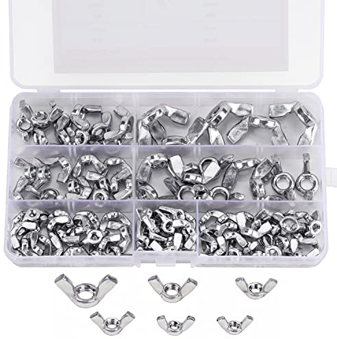 Belle Vous Flügelmuttern Sortiment Set (100 Stk) - Metrische Flügelmutter M3, M4, M5, M6, M8 & Flügelmutter M10 Gewindegrößen - 304 Edelstahl Befestigungsschraubenteile - Silberfarbene Werkzeuge