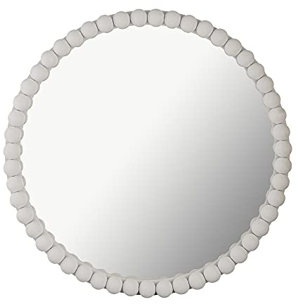 Tov Furniture Baria 30 inch Round Wall Mounted Wooden Mirror (White)