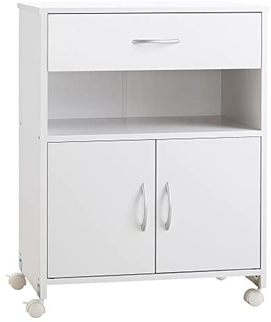 Vinsetto Mobile Porta Stampante con Cassetto e Armadietto, Mobiletto Basso Multiuso in Legno con 4 Ruote, 60x39x80cm, Bianco