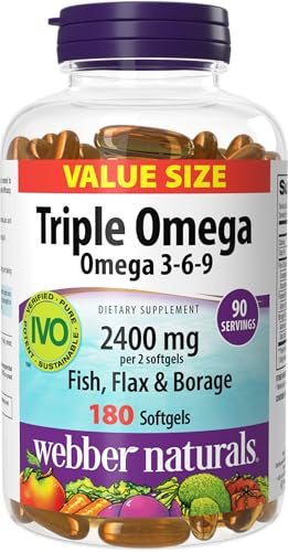 Webber Naturals Triple Omega 3 6 9 Fish Oil, 2400 mg, 180 Softgels
