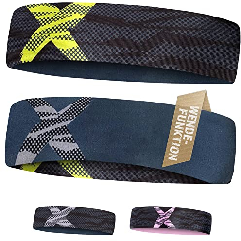 Stirnband Sport X zum Wenden - Slim, Ultraleicht, hoch elastisch - Schweißband und Haarband für Herren Damen und Kinder (NEON X Singlepackung)