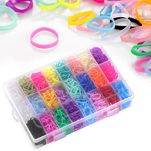 Haargummis Klein, Funtopia 2000 Stück Mini Haargummis Bunt, 24 Farben Elastische Haargummis Mädchen mit Fächern Organizer Box für Frauen Mädchen Haarstyling Flechten