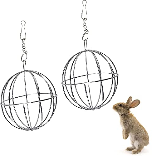 JVHLOV 2 Stück Edelstahl Feeder Ball, Nager Futterball, Feeder Spielzeug mit Hängenden Haken, für Fütterung von Kaninchen, Meerschweinchen, Chinchillas, Hamstern