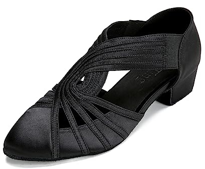 YYTing Women Swing Latin Ballroom Dance Shoes (Closed Toe, Suede Sole) YT12(11,Black)