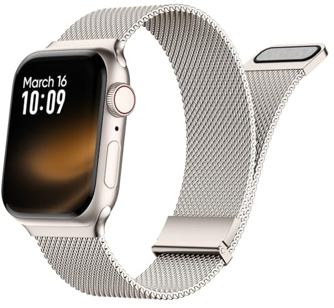 Finoriss Metallarmband kompatibelt med Apple Watch-armband 42 mm, 44 mm, 45 mm, rostfritt stål armband med magnetlås för Apple Watch SE Series 9 8 7 6 5 4 3 2 1, Stjärnglans