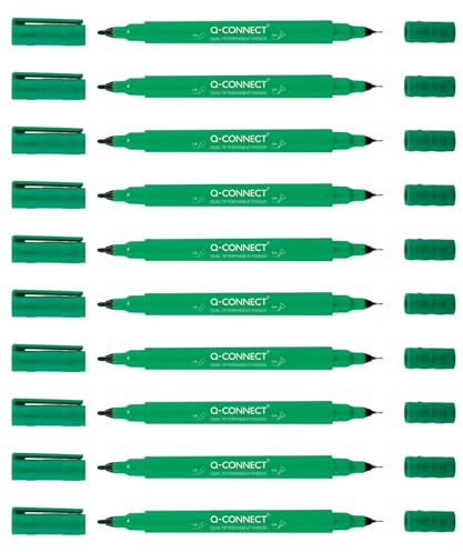 Q-Connect CD DVD BD märkpenna dubbel spets/märkpenna tjocklek: med en ultrafin 0,4 mm hartsspets och en 1,0 mm akrylfjäder/grön/10 stycken – 10-pack/vattentät/giftfri