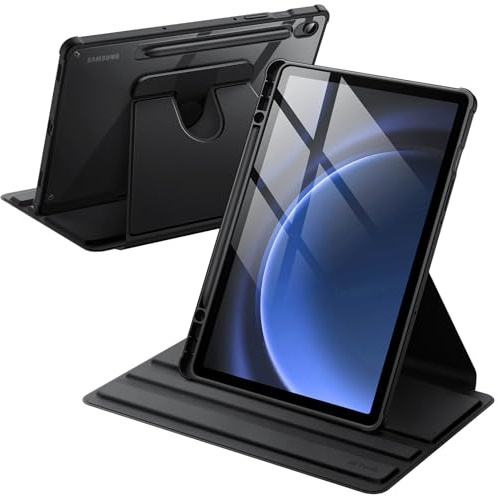 JETech Funda Giratoria para Samsung Galaxy Tab S10 Lite / S10 FE / S9 FE 10,9 Pulgadas / S9 11 Pulgadas con S Pen Soporte, Carcasa Soporte Rotación de 360 Grados Protectora Respaldo Clara (Negro)