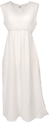 GURU SHOP Boho Sommerkleid, Luftiges Baumwollkleid, Maxikleid, Strandkleid - Naturweiß, Damen, Baumwolle