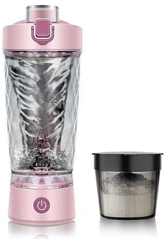 Electric Protein Shaker Bottle, Mixer Cup for Shakes and Meal Replacements, BPA-free, Portable Blender Cup with a Supplement Storage, USB Rechargeable Shaker Cups for Protein Shakes 550ml (Pink)