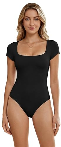 XFSRG Body Donna Maniche Corte Bodysuit Elegante Bodysuit Scollatura Quadrata Contenitivo Modellante Outfit Estivi Basic Body Aderente versatile per Ogni Occasione