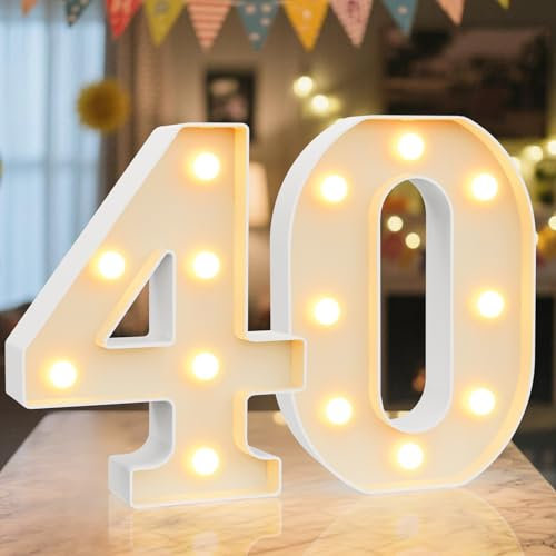 Ledido Numeri luminosi con numeri freddi e caldi, luci a LED, regalo per il 40° compleanno, per ragazze e ragazzi, feste, matrimoni, anniversari, casa, camera da letto, tavolo, decorazione da parete