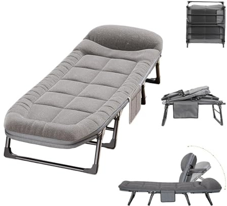 Bärbar hopfällbar säng med madrass – metallram för camping eller utomhusbruk, hållbart manchestertyg, platsbesparande design
