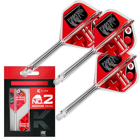 Target Darts K-Flex Press Start Dart Flights & Shafts, No.2 (Medium, 33mm) | Pack of 3 Kflex Integrated Flight & Shaft System, All In One Moulded Stem | Professional Dart Accessories