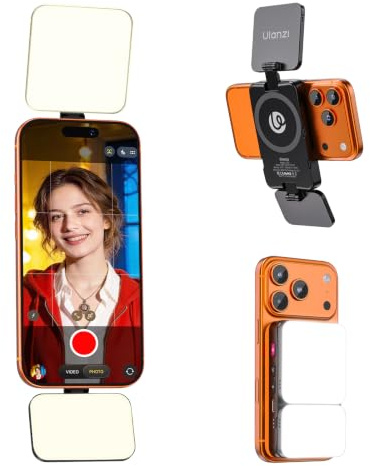 ULANZI GL01 Luz de Relleno Magnética 2026, Luz LED Magnética para Selfie para Móvil con Dos Paneles LED Cuadrados, Temperatura de Color 2500-6500 K, Compatible con iPhone 17, 16, 15 y Samsung