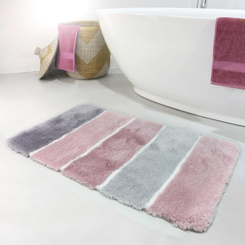 Homie Living Badteppich, Badematte kuscheliger Flauschiger weicher Flor l rutschfest und Waschbar Rio Marina (60 x 100 cm, Rosa Grau Silber)