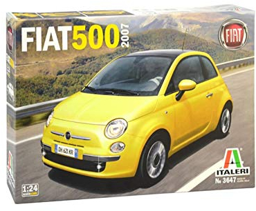 ITALERI 3647S - 1:24 Fiat 500 (2007), Modellbau, Bausatz, Standmodellbau, Basteln, Hobby, Kleben, Plastikbausatz, Unlackiert, Mittel