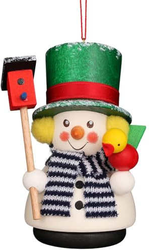 Chubby White Snowman with Birdhouse 3.5 x 2 Wood Decorative Hanging Ornament